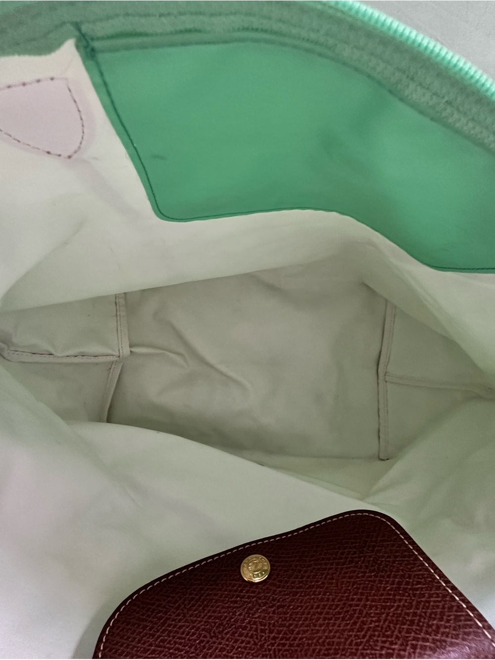Longchamp Green Tote with Brown Leather Trim - Picture 4 of 4
